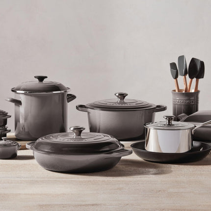 Le Creuset Silicone Craft Series Utensil Set with Stoneware Crock, Oyster, 5pc