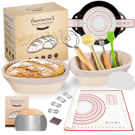 TEZOU Banneton Bread Proofing Basket - Sourdough Starter Kit Includes 10" Oval Banneton Sourdough Proofing Basket Set of 2, Sourdough Bread Baking Supplies for Making Baking Fermentation