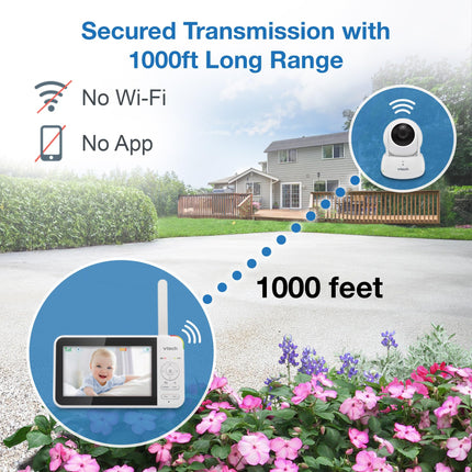 VTech Video Baby Monitor with 3 Cameras, 5" LCD Screen, Up to 17Hrs Video & 31Hrs Audio Battery Life, Night Vision, 1000ft Range, Pan-Tilt-Zoom, Lullabies, Soothing Sounds, Temperature Sensor, VM924-3