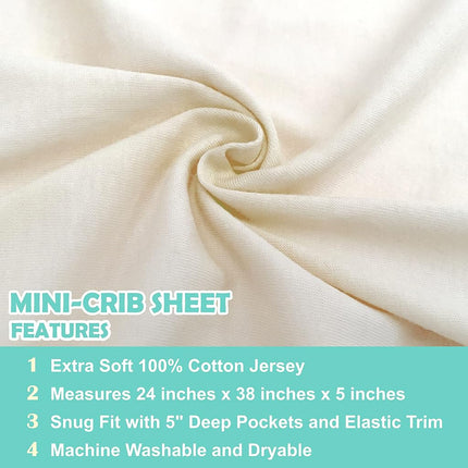 American Baby Company Fitted Mini-Crib Sheet, 100% Natural Supreme Cotton Jersey Knit, Ecru, Soft Breathable, for Boys and Girls