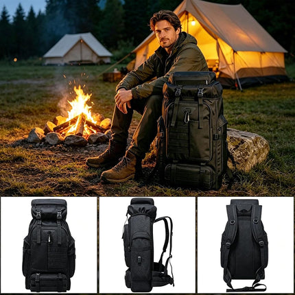 Ogetok 80L Hiking Backpack Camping Rucksack, 80 liters Large Capacity Outdoor Knapsack Travel Climbing Mountaineering Carry On Backpack Bag, Trekking Backpacking for Men Women, Black