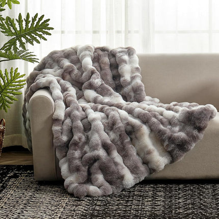 Cozy Bliss Faux Fur Throw Blanket for Couch, Bubble Plush Blanket Twin Size, Fuzzy Soft & Thick Blanket for Bed Sofa Living Room, 152.4 x 203.2cm Tie-dye Taupe