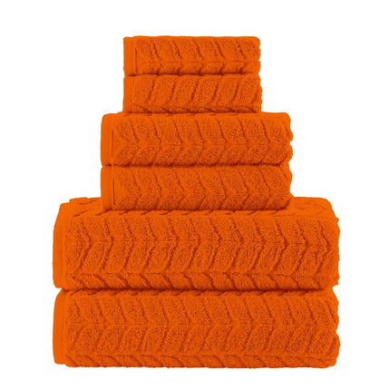 Elegant Comfort Luxury 6-Piece 100% Turkish Cotton Jacquard Braided Textured Premium Hotel Quality Towel Set– Soft and Absorbent, Includes 2 Bath Towels, 2 Hand Towels and 2 Washcloths, Vibrant Orange