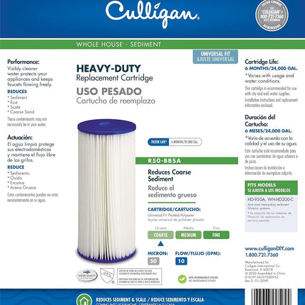 Culligan R50-BBSA Jumbo Filter Heavy Duty Sediment Replacement Cartridge, White, Pack of 1