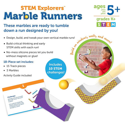Learning Resources STEM Explorers Marble Runners, STEM Learning Toy, Build a Marble Run for 5 Year Olds, Track Pieces Cling to Walls & Windows, Ages 5+