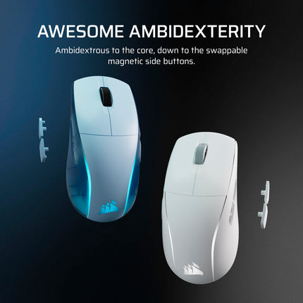 Souris de jeu légère RVB sans fil Corsair M75 pour Mac – 26 000 PPP, boutons latéraux interchangeables, commutateurs optiques, compatible iCUE – Bleu Glacial