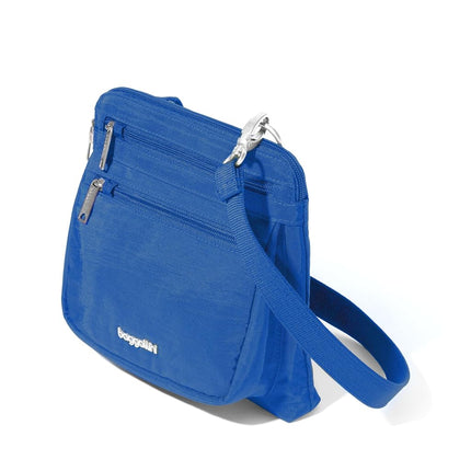 Baggallini Securtex Anti-Theft Crossbody 8.25" Small / 10" Large Travel Purse with RFID Card Slots & Cut-Resistant Strap, Lapis, Small 8.25"w x 8.25"h