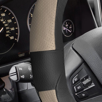 FH Group FH2002BEIGEBLACK Steering Wheel Cover (Deluxe Full Grain Authentic Leather Beige/Black)