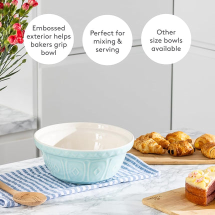 Mason Cash Colour Mix Powder Blue Mixing Bowl | 2 Litre Capacity | 24cm Earthenware Bowl with Classic Pattern Design | Lightweight & Dishwasher Safe | Ideal for Pastry, Cakes, Cookies & Family Baking