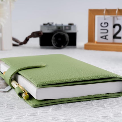 Ox Knight A5 Leather Planner Cover for Hobonichi Cousin, Stalogy, Midori, Leuchtturm1917, and More - with Pen Loop, Card Slots, Back Pocket, and Bookmarks (Green)
