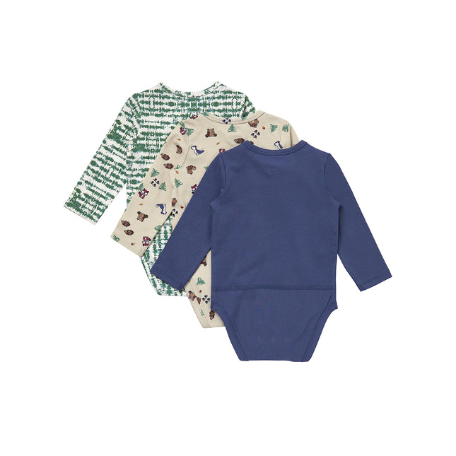 Hanes Unisex Baby Pure Comfort Long Sleeve Bodysuits, Infant Bodysuits, Boys & Girls, 3-pack, Green/Beige/Blue, 9 MONTHS