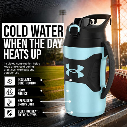 Under Armour Half Gallon Water Bottle Insulated, 64oz Insulated Water Bottle with Handle, Sports Water Jug, Fence Hook, Leak Resistant, for Baseball, Football & More
