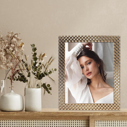 Lawrence Frames Diamond Pattern Polished Metal Picture Frame, 8x10, Gold
