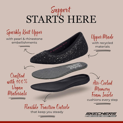 Skechers Women's Cleo 2.0-Glitzy Daze Ballet Flat, Black, 6