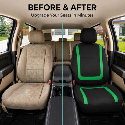 FH Group Car Seat Covers Front Set in Cloth-Car Seat Covers for Low Back Car Seats with Removable Headrest,Universal Fit,Automotive Seat Covers,Washable Car Seat Cover for SUV,Sedan,Van Green
