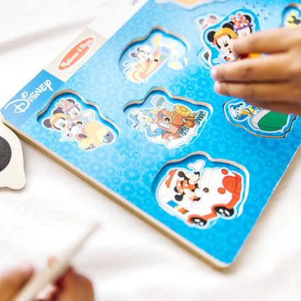 Melissa & Doug Disney Mickey Mouse and Friends Vehicles Light-Activated Sound Puzzle (8 pcs) Mickey Mouse Toddler Toys, Wooden Sound Puzzles for Toddlers Ages 2+