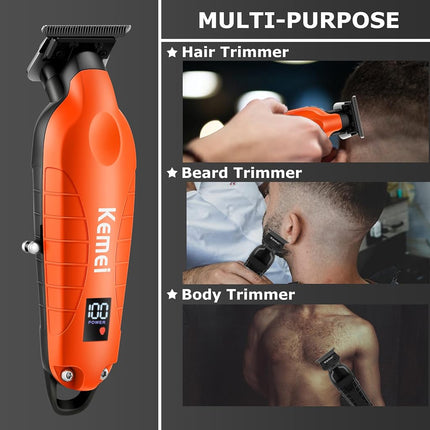 KEMEI 2293 Cordless Zero-Gap T-Blade Hair Trimmer for Men, Orange