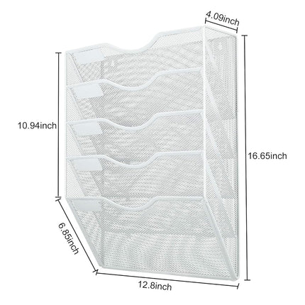 PAG Hanging Wall File Holder Mail Organizer Wall Mount Document Letter Rack, 5-Tier, White