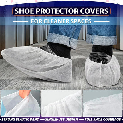 100 Pack Disposable Shoe Covers Sneaker Boot Covers White Shoe Protectors Non Slip Durable Shoe Booties Cover One size(White)
