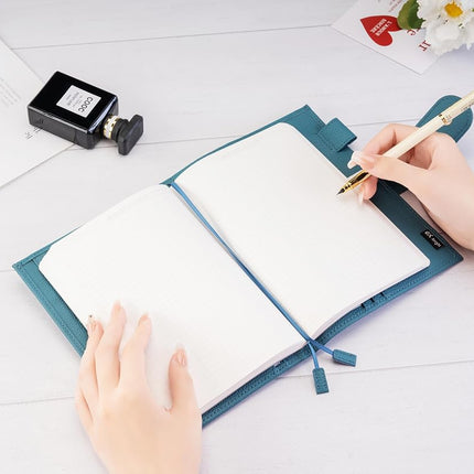 Ox Knight B6 Leather Planner Cover for Stalogy, Midori, Leuchtturm1917, and More - with Pen Loop, Card Slots, Back Pocket, and Bookmarks (Dark Blue)