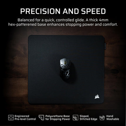 Corsair MM PRO Control Cloth Medium Gaming Mouse Pad – Esports-Tuned Surface for Precision & Micro-Adjustments, 4mm Thick Non-Slip Base, Durable Stitched Edges – Black