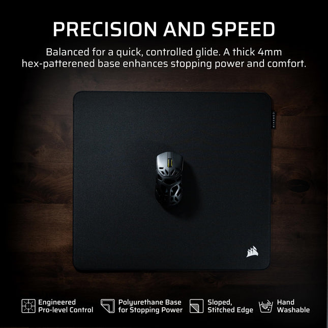 Corsair MM PRO Control Cloth Medium Gaming Mouse Pad – Esports-Tuned Surface for Precision & Micro-Adjustments, 4mm Thick Non-Slip Base, Durable Stitched Edges – Black