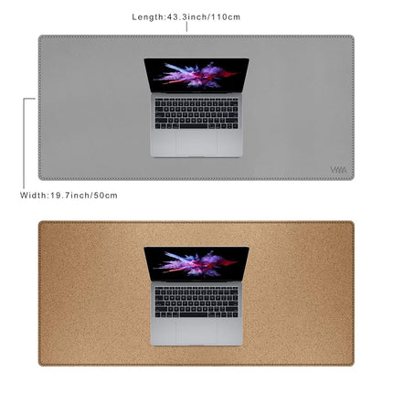 Vyaaa Cork & Leather Desk Mat, 43.3“ x 19.7” Dual Sided Leather Desk Pad, Waterproof Extra Large Desk Mat, Desk Mats on top of Desks for Home or Office (Grey)