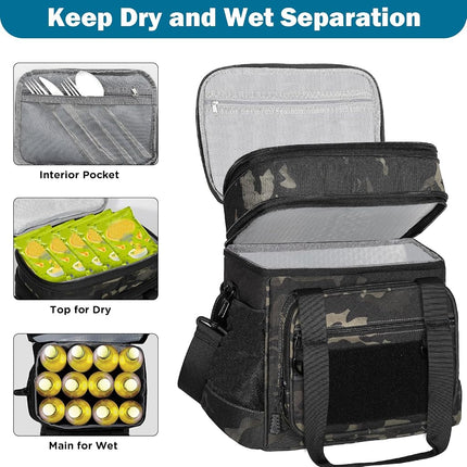 GLENKEY Double Deck Insulated Lunch Box, Expandable XLarge Lunch Bag Leakproof Cooler Bag Lunch Pail for Men Women Adults Work Shifts Travel Daytrip,22L,Black-Camo
