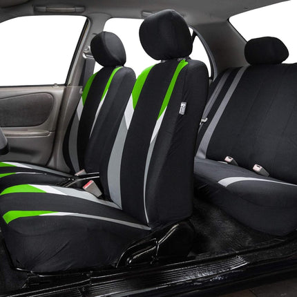 FH GROUP FH-FB033217 Three Row- Premium Modernistic Seat Covers Green/Black- Fit Most Car, Truck, Suv, or Van