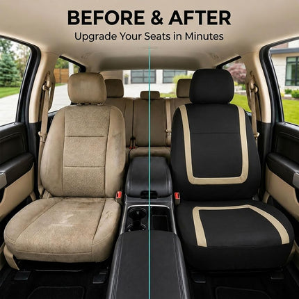 FH Group Car Seat Covers Front Set in Cloth -Car SeatCovers for Low Back Car Seats with Removable Headrest,Universal Fit,Automotive SeatCovers,Washable Car SeatCover for SUV,Sedan,Van Beige
