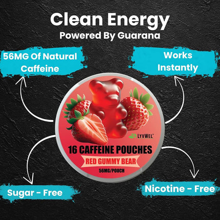 LYVWEL 5-Pack Caffeine Dip Pouches | Nootropic Focus & Neuro Support | Natural Caffeine Boost | 16 per Can | 56mg Caffeine Each | Nicotine-Free, Tobacco-Free | Instant Energy Boost