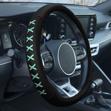 FH Group Universal Fit 15 Inch Genuine Leather with Lace-Up Detailing Steering Wheel Cover fits Most Cars, SUVs, and Trucks Mint