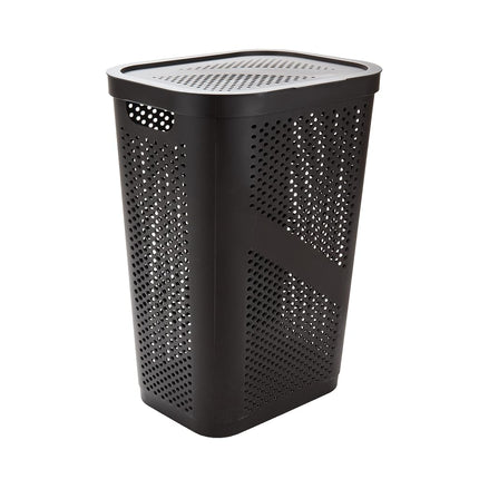 Mind Reader 60 Liter (15g/33lbs) Capacity, Cut Out Handles, Attached Hinged Lid, Ventilated, Brown, Single