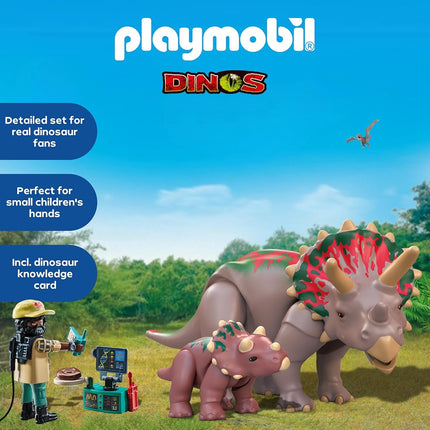 Playmobil | Dinos | Triceratops with Baby | Dino Playset | Animal Figures | Adventure Toy | For Kids Aged 4+ | 71821