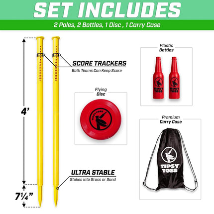 GoSports Tipsy Toss Game Set - Flying Disc Bottle Drop Yard Game - Pro