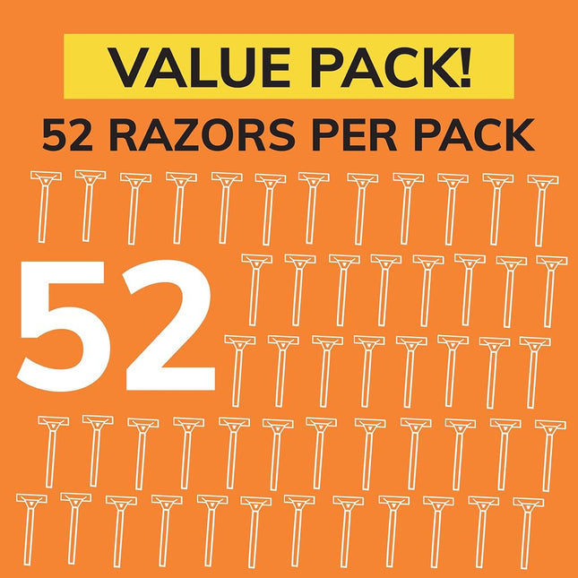 BIC Sensitive Disposable Razors for Men, Long-Lasting 1 Blade Razors for Sensitive Skin, 52 Count Shaving Razors Orange