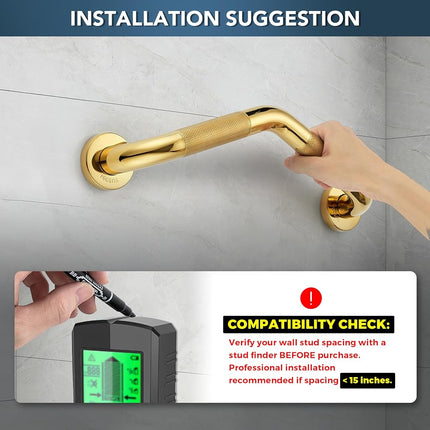 Grab Bars for Shower, 1 Pack, 16 Inch Angled Anti-Slip, Gold