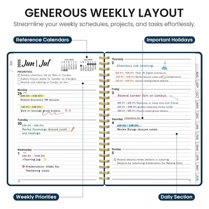 Academic Planner 2026-2027, Weekly and Monthly Calendar Planner, July 2026 - June 2027, Hardcover Large School Planning Agenda With Tabs, Perfect for School & Office Supplies, A5 (6.3" x 8.5"), Navy