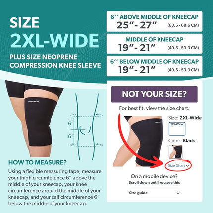 BraceAbility Plus Size Neoprene Knee Sleeve | XXL Compression Support Brace for Bariatric Women & Men with Big Thighs & Arthritis Joint Pain (2XL Wide Calf)