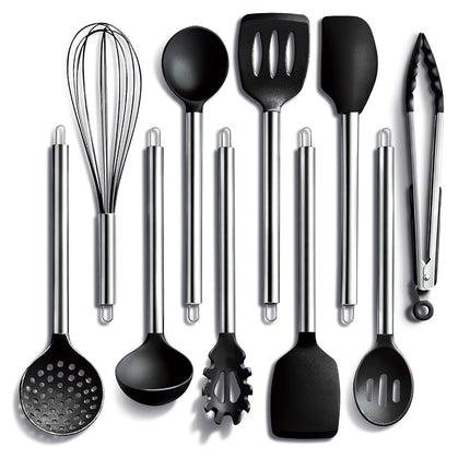 COOK WITH COLOR Utensilios de cocina de silicona, juego de utensilios de cocina, utensilios de cocina de silicona fáciles de limpiar, utensilios de cocina para utensilios de cocina antiadherentes, juego de utensilios de cocina, 10 piezas, negro