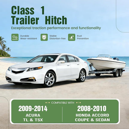 ALMULOO Heavy-Duty 1.25" Class 1 Trailer Tow Hitch Receiver Compatible with 2009-2014 Acura TL TSX & Compatible with 2008-2010 Honda Accord Coupe & Sedan Capacity 2000LBS