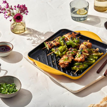 Le Creuset Parrilla cuadrada de hierro fundido esmaltado, 24 cm, Oyster