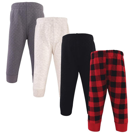 Hudson Baby Baby Girls' Quilted Jogger Pants 4pk, Buffalo Plaid, 12-18 Months