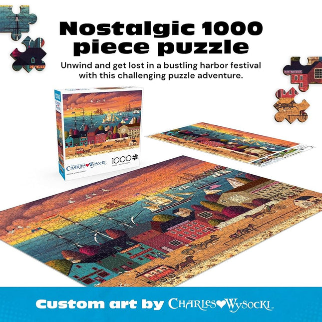 Buffalo Games - Charles Wysocki - Hoopla at The Harbor - 1000 Piece Jigsaw Puzzle for Adults Challenging Puzzle Perfect for Game Nights - Finished Puzzle Size is 26.75 x 19.75