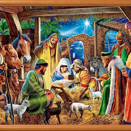 MasterPieces Holiday EZ Grip Extra Large Jigsaw Puzzle, Away in a Manger, Featuring Art by Steve Crisp, 300 Pieces