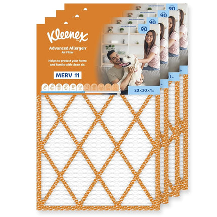 Filtro de aire para alérgenos avanzado Kleenex 20x30x1 pulgadas - CLASIFICACIÓN MERV 11 (Paquete de 4)