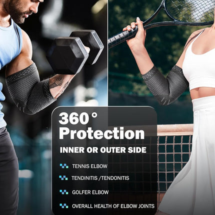POWERLIX Elbow Orthopedic Brace Compression Support (Pair) - Elbow Sleeve for Tennis Elbow, Golfer’s Elbow, Bursitis, and Sprains, Arthritis, Tendonitis. Pain Relief