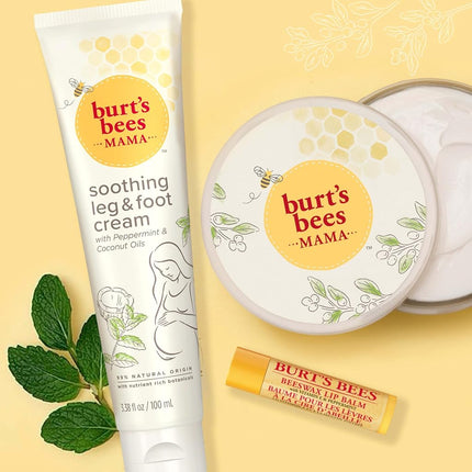 Burts Bees Set de Regalo Mama Bee con Lata, 3 Productos para el Cuidado de la Piel durante el Embarazo - Crema para Piernas y Pies, Manteca para el Vientre y Bálsamo Labial Original de Cera de Abejas
