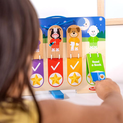 Melissa & Doug Wooden My Daily Day & Night Routines Chart – Double-Sided Interactive Board with Flip Tabs – Early Learning Toy for Kids Age 3 Plus - FSC Certified