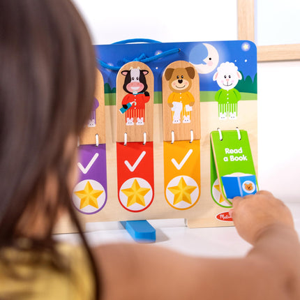 Melissa & Doug Wooden My Daily Day & Night Routines Chart – Double-Sided Interactive Board with Flip Tabs – Early Learning Toy for Kids Age 3 Plus - FSC Certified